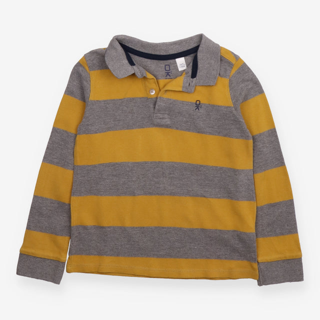 Polo T-Shirt Long Sleeve Grey and Mustard Stripe