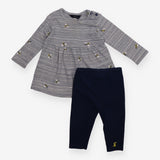 Outfit jersey navy stripe dress bee's blue legging