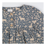 Dress Long Sleeve Blue Deer Print