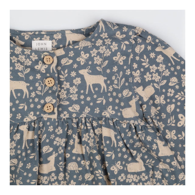 Dress Long Sleeve Blue Deer Print