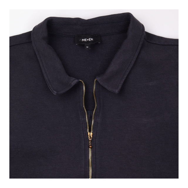 Sweater Navy Blue Collared Half Zip Button Detail 