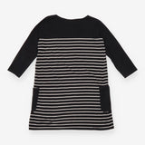 Maternity Dress Black Cream Stripe Long Sleeve Poc