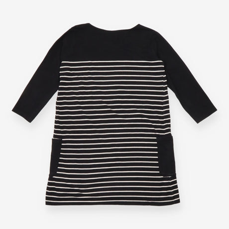 Maternity Dress Black Cream Stripe Long Sleeve Poc