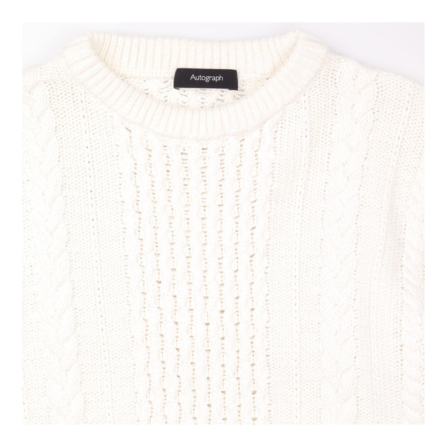 Ivory Cable Knit Crew Neck Sweater