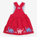Pinafore pink dinos round hem striped lining