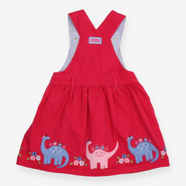 Pinafore pink dinos round hem striped lining