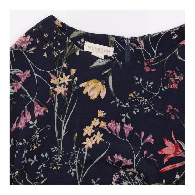 Top Short Sleeve Tie Front Floral Navy