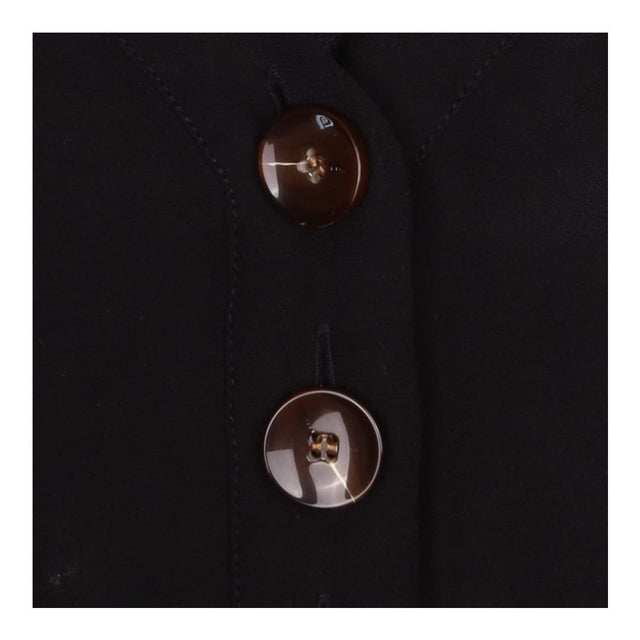 Blouse Black Button Front Shirred Waist Long Sleev