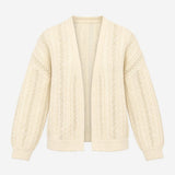 Cardigan Open Front Cable Knit Pointelle Cream