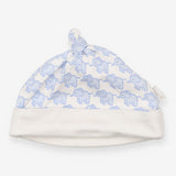 Baby hat white with blue elephants print 