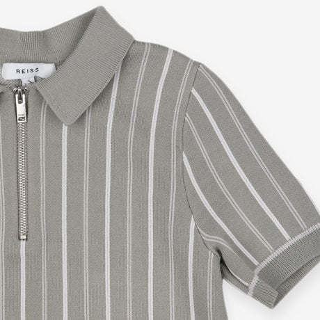 Green Striped Zip Polo Shirt