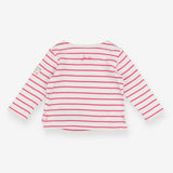 White long sleeved t-shirt with pink stripe