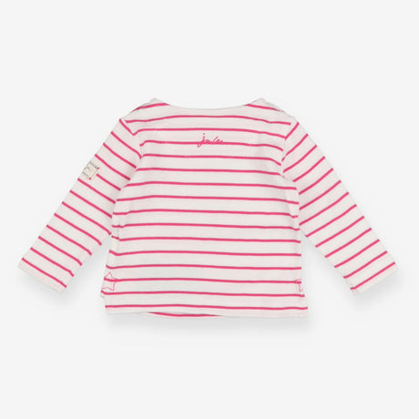 White long sleeved t-shirt with pink stripe