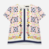Top Cream Butterfly Floral Print Short Sleeves Nav