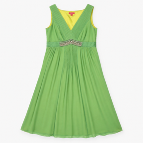 Silk Dress Green Beaded Empire Waist Occasion