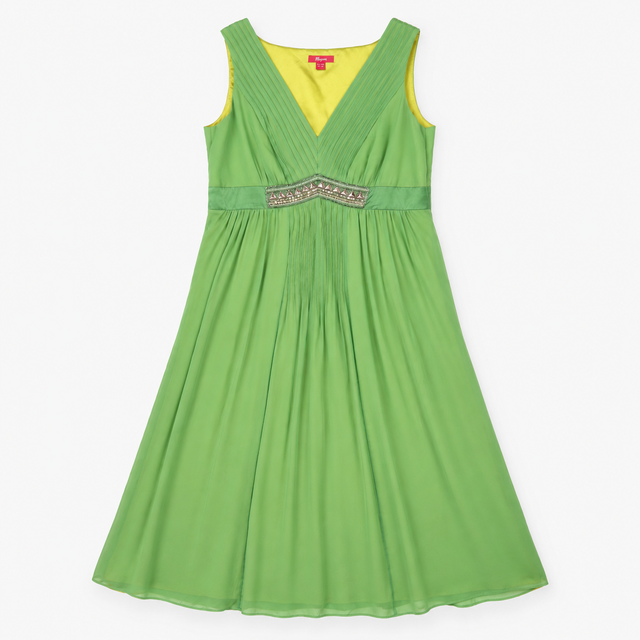 Silk Dress Green Beaded Empire Waist Occasion