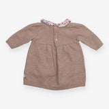 Dress Long Sleeve Knit Brown with Floral Collar
