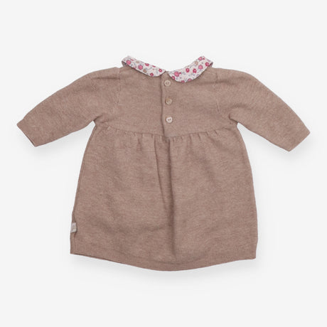 Dress Long Sleeve Knit Brown with Floral Collar