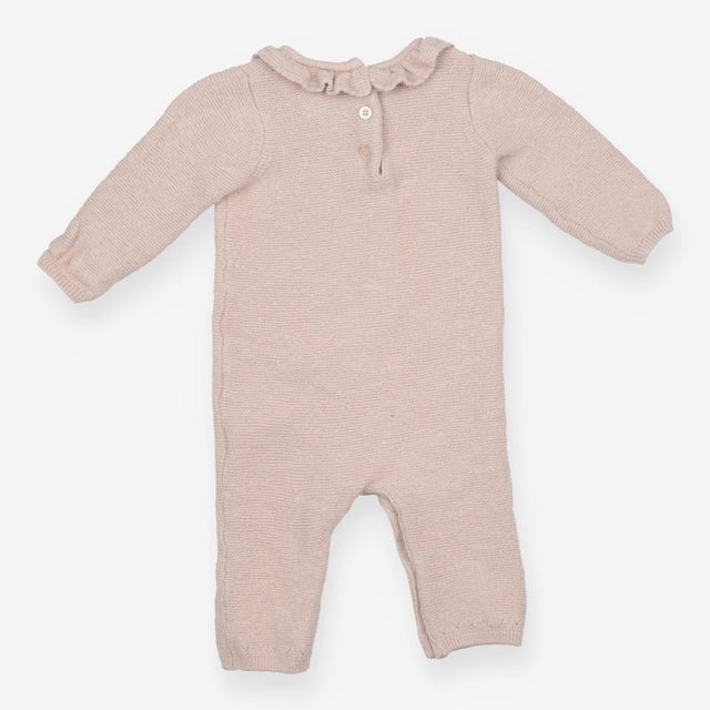 Romper Knit Pale Pink with Frill Neckline