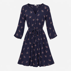Dress V-Neck Floral Print Navy