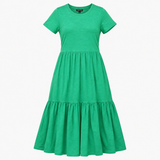 Green Organic Cotton Tiered Midi T-Shirt Dress