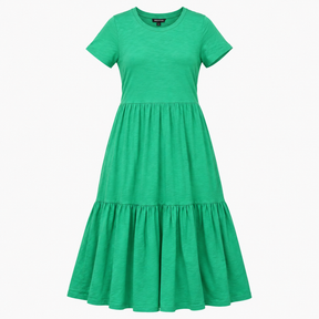 Green Organic Cotton Tiered Midi T-Shirt Dress