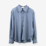 Blue Polka‑Dot Satin Shirt with Peter Pan Collar