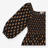 Maxi Dress Black Leaf Print Shirred Bodice