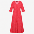 Dress Red White Ditsy Floral Button Front Long Sle