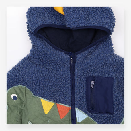 Coat fleece navy dinosaurs