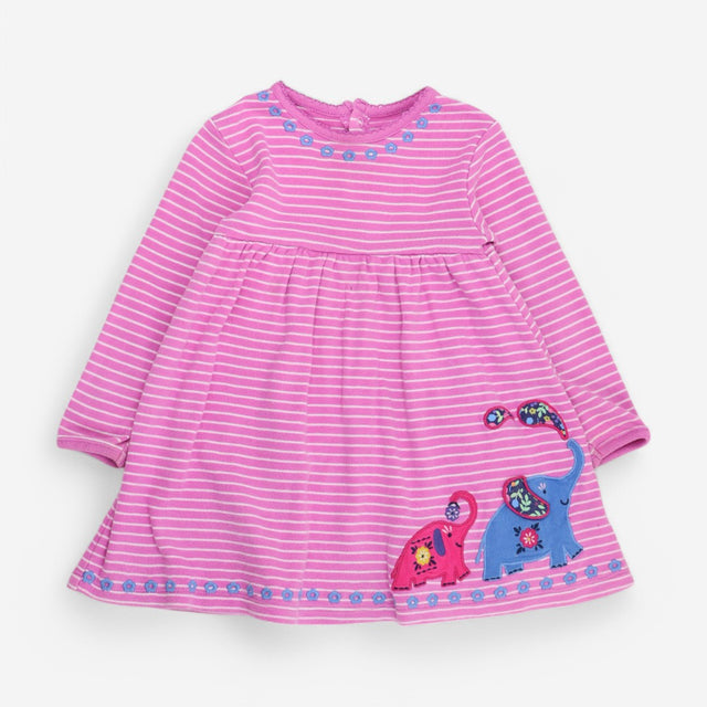 LS Dress Pink Striped Elephant
