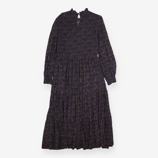 Midi Dress Smocked High Neck Long Sleeve Floral Na
