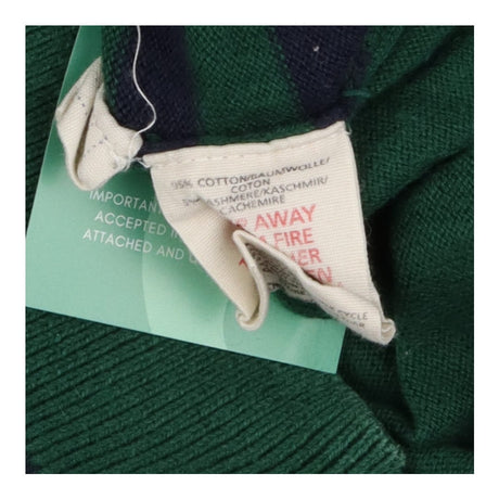 Cardigan green navy striped front grey elbows