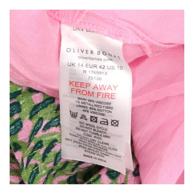 Pink Green Printed V-Neck Dress Lurex Detail