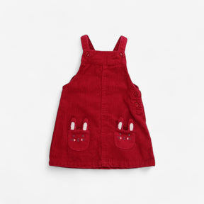 Pink Bunny Cord Pinafore Dress