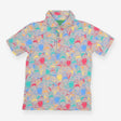 Grey polo with colourful sharks