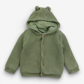 Sage green knit hooded cardigan