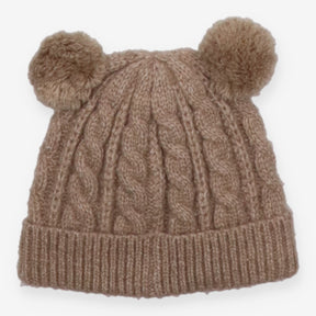 Knit hat beige pom pom