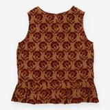 Sleeveless Top Tan Brown Floral Silk Pleated Peplu