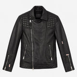 Jacket Black Taro Quilted Biker 100% Lamb Leather 