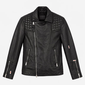Jacket Black Taro Quilted Biker 100% Lamb Leather 