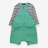 Green Dungarees with Stripe Long Sleeve 