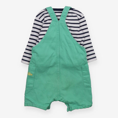 Green Dungarees with Stripe Long Sleeve 