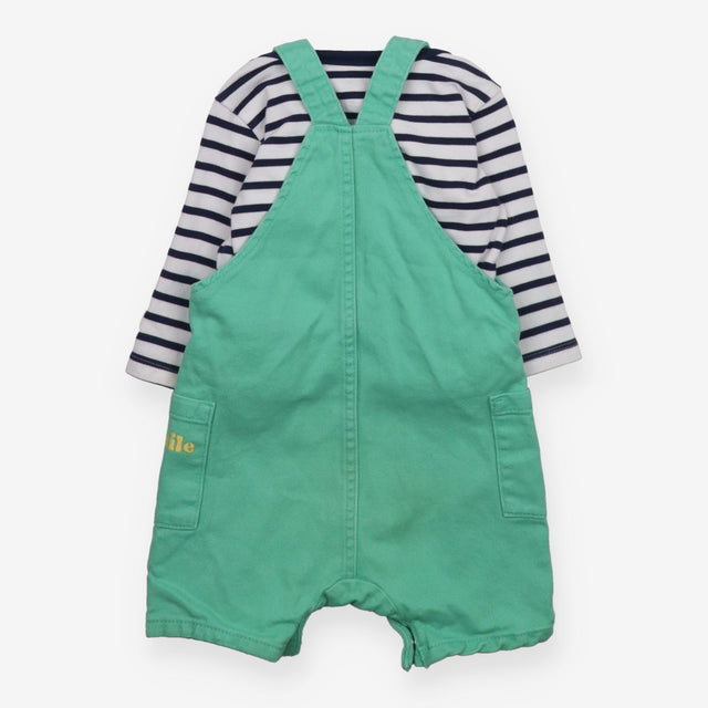 Green Dungarees with Stripe Long Sleeve 
