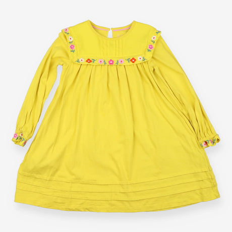 Dress Long Sleeve yellow embroidery yolk pintucks