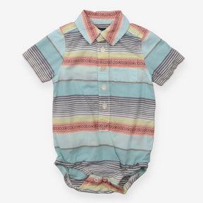 Bodysuit Collared Blue Aztec Stripe