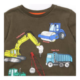 T-shirt Long Sleeve Green Construction Vehicles