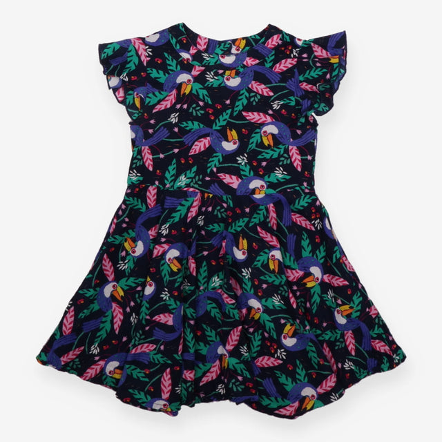 Woven Summer Dress Navy Purple Toucans