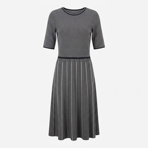 Geometric Knitted Jacquard Midi Dress Navy