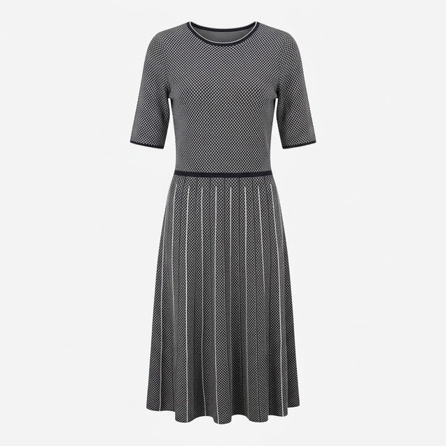 Geometric Knitted Jacquard Midi Dress Navy